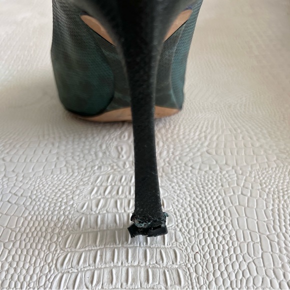 Christian DIOR Green Lizard Peep Toe Platform Heels Pumps - Picture 9 of 11